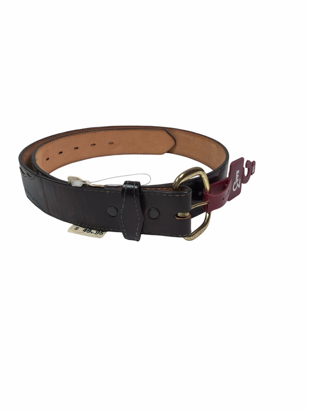NWT Bar III Made in USA Leather Belt Size 38 Brown Brass Buckle Vintage Classic
